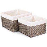 Red Hamper Wicker Set of 2 Square Antique Wash Lined Storage Basket in White