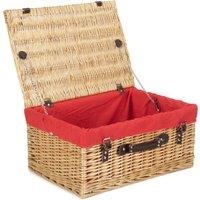 Red Hamper Wicker 51cm Buff Picnic Basket with Cotton Lining in Red