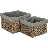 Red Hamper Set of 2 Square Antique Wash Lined Storage Basket in Grey