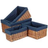 Red Hamper Set of 4 Double Steamed Navy Cotton Lined Willow Storage Baskets in Blue