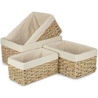 Red Hamper Set of 4 Thatch Grass Woven Storage Basket with White Cotton Lining in Brown