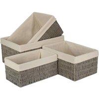 Red Hamper Set of 4 Paper Rope Storage Basket with White Cotton Lining