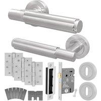 AFIT Satin Fire Door Handle Key Lock Set Satin Nickel Internal Lock Hinges in Silver | Size: 150mm x 150mm