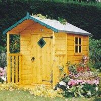 Shire Hide 4 x 4 Feet Single Door with One Fixed Window Playhouse - Verandah in Light Brown