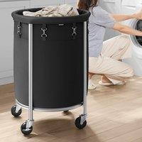 SONGMICS Mobile Washing Cart Laundry Hamper with Wheels Large Removable Bag in Black