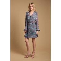 Oasis Women's Printed Pleated Skirt Long Sleeve Mini Dress in Duck Egg | Size: 12