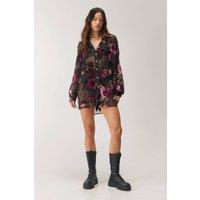 NastyGal Women's Devore Oversized Sheer Floral Festival Shirt in Black | Size: 4