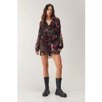 NastyGal Women's Devore Oversized Sheer Floral Festival Shirt in Black | Size: 6