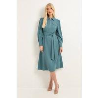 Wallis Women's Petite Zip Front Crepe Shirt Midi Dress in Turquoise | Size: 10