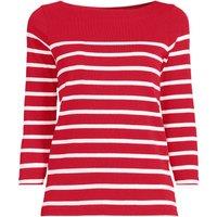 Lands' End Women's Striped Three Quarter Sleeve Boatneck Cotton Top in Crimson | Size: 16-18