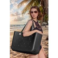 MODISHION Women's Rubber Tote Waterproof Beach Bag in Black