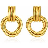 Harfi Women's Chunky Multi Knot Interlocking Hoop Stud Earrrings in Gold