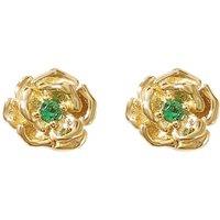 Harfi Women's Emerald May Birthstone Hawthorn Birthflower Gold Plated Stud Earrings