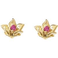 Harfi Women's Ruby July Birthstone Larkspur Birthflower Gold Plated Stud Earrings