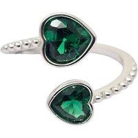 Harfi Women's Double Heart Emerald Heart May Birthstone Adjustable Silver Ring