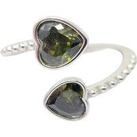 Harfi Women's Double Heart Peridot Heart August Birthstone Adjustable Silver Ring