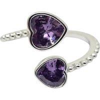 Harfi Women's Double Heart Amethyst Heart February Birthstone Adjustable Silver Ring
