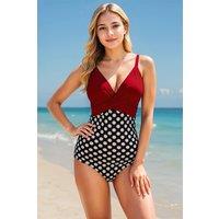 MODISHION Women's V-Neck One-Piece Swimsuit in Red | Size: XL