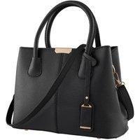 MODISHION Women's Classic Lychee Grain Tote Handbag in Black