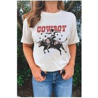 Everyday The Label Women's White COWBOY Star Graphic Crewneck Western Fashion Tee | Size: Large