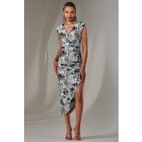 Jolie Moi Women's Katrina Sleeveless Ruched Bodycon Dress in Grey | Size: 12