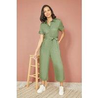 Yumi Women's Green Twill Viscose Utility Jumpsuit | Size: 10