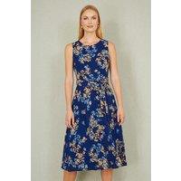 Yumi Women's Navy Floral Skater Sleeveless Dress in Blue | Size: 18