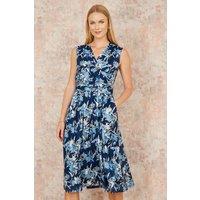 Yumi Women's Blue Floral Mesh Wrap Skater Dress With Pockets | Size: 18
