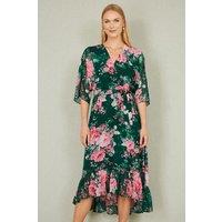 Yumi Women's Dark Green Kimono Sleeves Midi Dip Hem Wrap Midi Dress | Size: 20