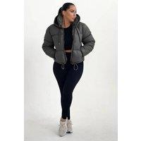 Femme Luxe Women's Hooded Drawstring Cropped Puffer Jacket in Charcoal | Size: 12