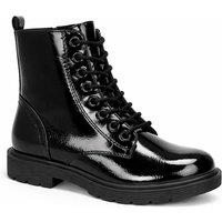 Spot On Women's Lace Up Ankle Boot with Chunky Sole & Textured Finish in True Black | Size: 7