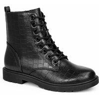 Spot On Women's Lace Up Ankle Boot with Chunky Sole & Textured Finish in Black | Size: 4