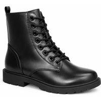 Spot On Women's Lace Up Ankle Boot with Chunky Sole & Textured Finish in Jet Black | Size: 7