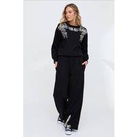 Raffya Women's Marmalade Embroidered Wide Leg Trouser In Black | Size: 14