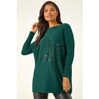 Roman Women's Embellished Star Print Longline Jumper in Emerald | Size: Large