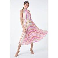 Roman Women's Stripe Print Pleated Midi Dress | Size: 16