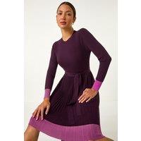 Roman Women's Contrast Border Knitted Stretch Dress in Purple | Size: 18