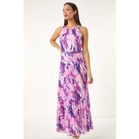 Roman Women's Blurred Print Pleated Maxi Dress in Purple | Size: 18