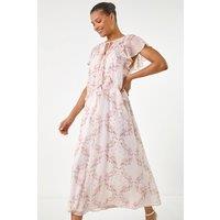 Roman Women's Floral Frill Flutter Sleeve Dress in Light Pink | Size: 10