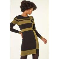 Roman Women's Colour Block Knitted Dress in Khaki | Size: 10
