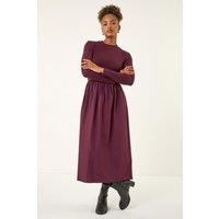 Roman Women's Cotton Stretch Jersey Mix Midi Dress in Burgundy | Size: 16