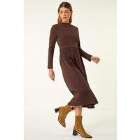 Roman Women's Cotton Stretch Jersey Mix Midi Dress in Chocolate | Size: 16