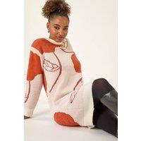 Roman Women's Rose Print Knitted Shift Dress in Orange | Size: 12