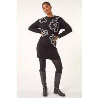 Roman Women's Floral Motif Knit Dress in Black | Size: 18