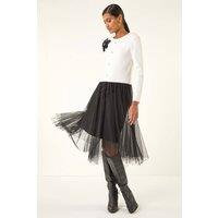 Roman Women's Buttoned Knit Mesh Midi Dress in Ivory | Size: 14