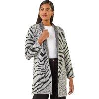 Roman Women's Multi Animal Print Soft Knit Cardigan in Grey | Size: 20