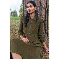 Roman Women's Corduroy Zip Detail Midi Dress in Khaki | Size: 18