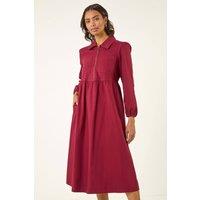 Roman Women's Zip Front Collared Midi Dress in Wine | Size: 12
