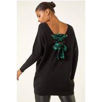Roman Women's Animal Print Eyelet Back Knit Jumper in Black | Size: Small