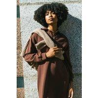 Roman Women's Buttoned Collar Midi Dress in Chocolate | Size: 16